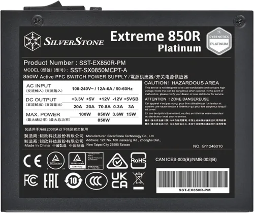 Miniatura 15 de SilverStone Tecnología Extreme 850R Platinum Cybenetics Platinum 850W SFX12V 4.0 (ATX 3.0) y fuente de alimentación PCIe 5.0 SFX, SST-EX850R-PM