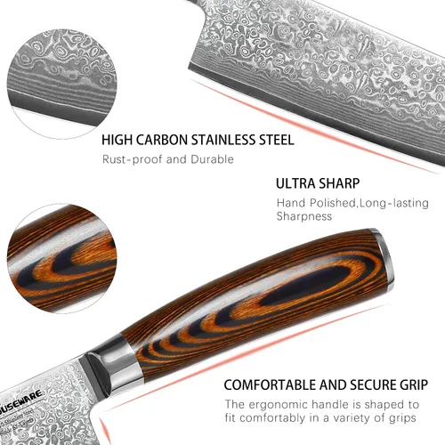 Miniatura 5 de Cuchillo de chef profesional de Damasco, 67 capas hecho a mano de 8 pulgadas, cuchillo de chef de Damasco, VG10 Super Steel Core
