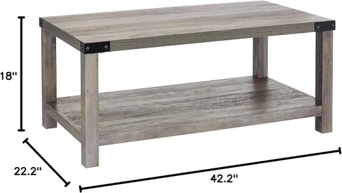 Miniatura 7 de ROCKPOINT Muebles estilo granero estilo granja rectangular acento mesa de centro, gris lavado