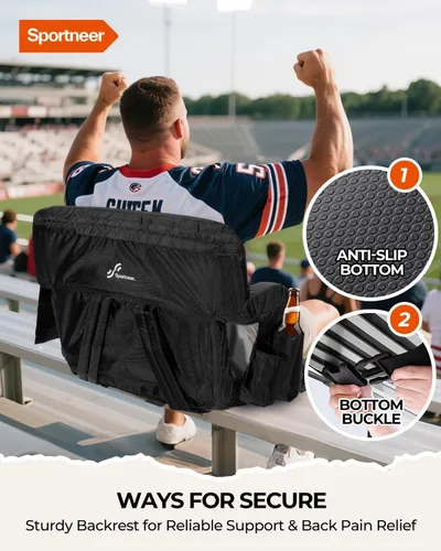 Miniatura 5 de Sportneer - Asientos de estadio para gradas con respaldo, asiento de estadio reclinable y portátil con un grueso cojín acolchado, con respaldo