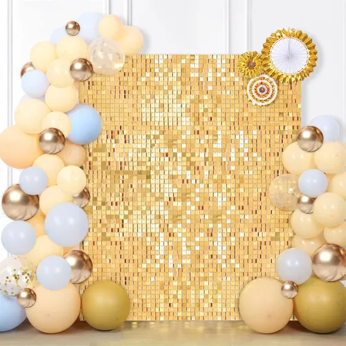Miniatura 41 de 12 paneles cuadrados de lentejuelas brillantes para pared color azul claro (Baby Blue) telón de fondo decorativo para fiestas de bodas