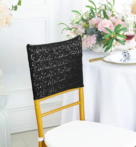 Miniatura 14 de Chiavari - 5 fundas para sillas Chiavari, con lentejuelas, elastano, elásticas, para bodas, fiestas, banquetes, eventos, color marfil