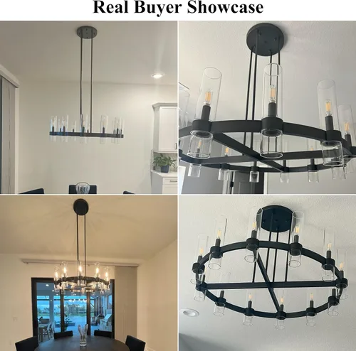 Miniatura 9 de Candelabro de 12 Luces de Latón Redondo 36" Candelabros de Rueda de Vagón de 91 cm para Fijo de Iluminación de Comedor Tubo de Vidrio Transparente