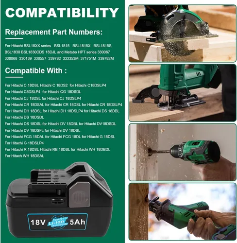 Miniatura 6 de Futurebatt Batería mejorada de 18 V de alto rendimiento para herramientas Hitachi BSL 1830C, BSL 1830, BSL 1815X, BSL 1815S, BSL 1825, 330139 330557