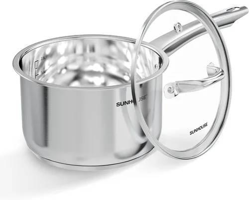 Miniatura 13 de Sunhouse Cacerola de acero inoxidable de 1.5 cuartos de galón con tapa, olla pequeña para cocinar, sin PFOA, base de inducción avanzada de unión