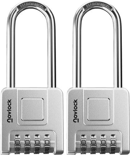 Miniatura 15 de Cerradura de combinación de grillete largo de 2.76 pulgadas para exteriores e interiores, resistente, resistente a la intemperie, seguridad de 4