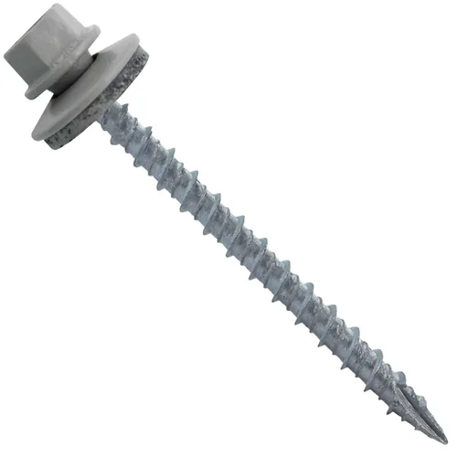 Miniatura 61 de 10 tornillos para techos de metal gris ABC de 2-1/2 pulgadas, cabezal de arandela hexagonal, arranque automático/roscado, arandela EPDM. 1 bolsa