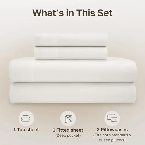 Miniatura 4 de California Design Den Juego de sábanas de cama tamaño completo - Sábanas suaves de 100% algodón orgánico con bolsillos profundos, percal nítido, 02