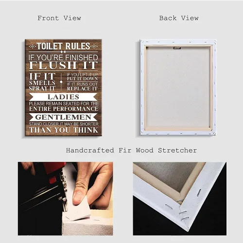 Miniatura 5 de Kas Home Lienzo decorativo para baño, rústico, divertido, reglas de inodoro, letreros enmarcados con fondo de madera, imagen de alta definición