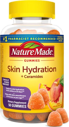 Nature Made Gomitas de hidratación para la piel más ceramidas de origen vegetal, apoyan la piel saludable a medida que envejeces, con biotina y