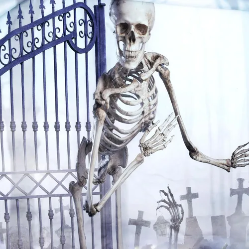 Miniatura 6 de HVEST Tapiz de Halloween para colgar en la pared, esqueleto de terror, cráneo, cementerio, calabaza, farol, bosque muerto, tapiz nocturno