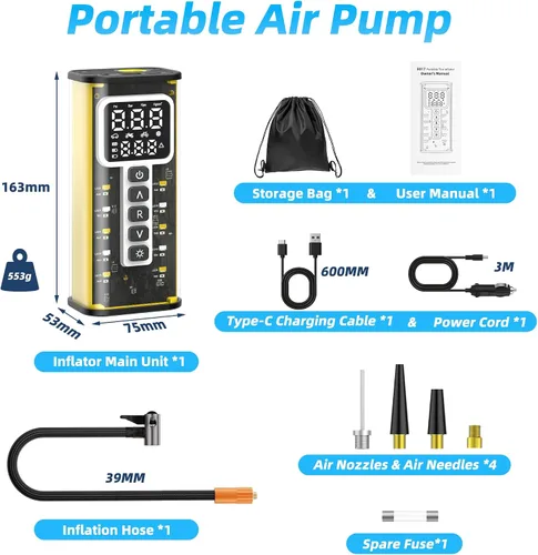 Miniatura 7 de Inflador de neumáticos, 150 PSI, compresor de aire de batería de 9000 mAh, bomba de neumáticos de automóvil, bomba de aire para neumáticos