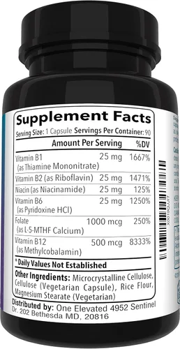 Miniatura 3 de ¡Doble Fuerza y Folato de Metilo Más Bioactivo! Formulado Únicamente con Metilcobalamina (B12) de Grado Farmacéutico Más Alto, Niacina, B1, B2 B6.