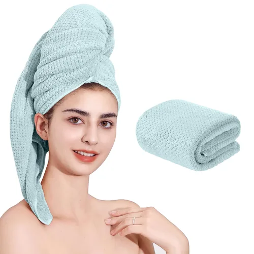 Miniatura 12 de Toalla de microfibra para el cabello de secado rápido, toallas de secado de pelo, adecuadas para todo tipo de cabello, ultra absorbente, cabello Azul