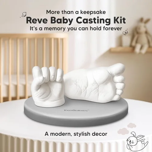 Miniatura 2 de KeaBabies Kit de Moldeado para Bebé de Manos y Pies - Kit de Moldeado de Manos 3D para Recién Nacidos y Elegante Base de Madera, Moldes de Pies Gris