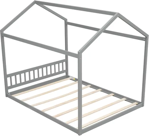 Miniatura 6 de Merax Cama de madera tamaño Queen con cabecero, no necesita somier, gris