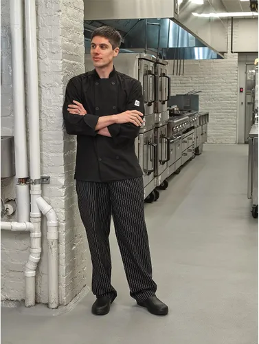 Miniatura 5 de Chamarra de cocina unisex Mercer Culinary con botones tradicionales, M, Negro, 1