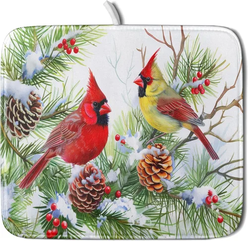 Miniatura 9 de Giwawa Tapete de Secado de Platos Retro Silueta de Cabaña del Bosque de Ciervos para Encimera 18 x 24 pulgadas Otoño Cielo Azul Nube Dibujos