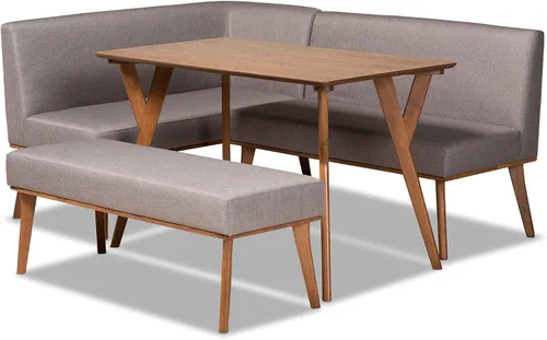 Miniatura 11 de Baxton Studio Odessa - Banco de comedor tapizado de tela gris y acabado marrón nogal, banco de comedor de madera
