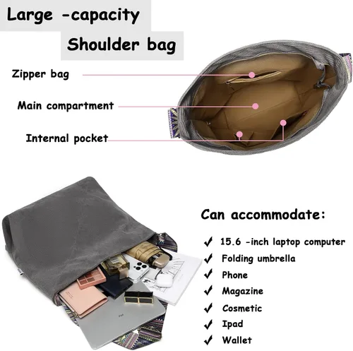 Miniatura 3 de Makukke Bolso de mano para mujer, bolso cruzado grande, elegante bolso de pana para mujer, bolso de hombro a la moda