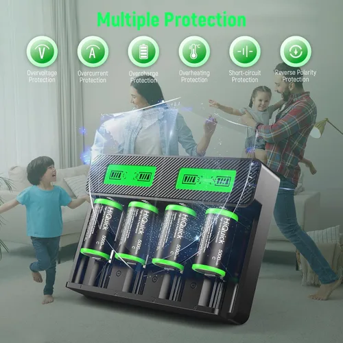 Miniatura 4 de HiQuick Baterías C recargables con cargador, cargador de batería universal LCD de 4 bahías para baterías Ni-MH Ni-CD AA AAA C D de 1.2 V