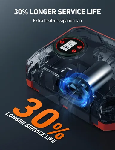 Miniatura 5 de AstroAI Inflador de neumáticos, compresor de aire portátil de 12 V CC 100 PSI, almacenamiento integrado, indicador digital, apagado automático, luz