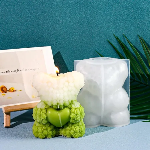 Miniatura 2 de Molde de vela de oso de rosa para resina epoxi 3D oso fabricación de velas molde de resina de jabón animal molde de silicona molde de fundición