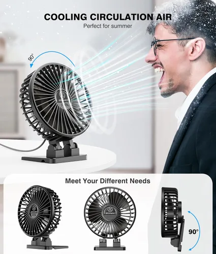 Miniatura 4 de JZCreater Ventilador de escritorio USB, mini portátil, refrigeración de mesa de escritorio de 3 velocidades, alimentación de enchufe, viento fuerte