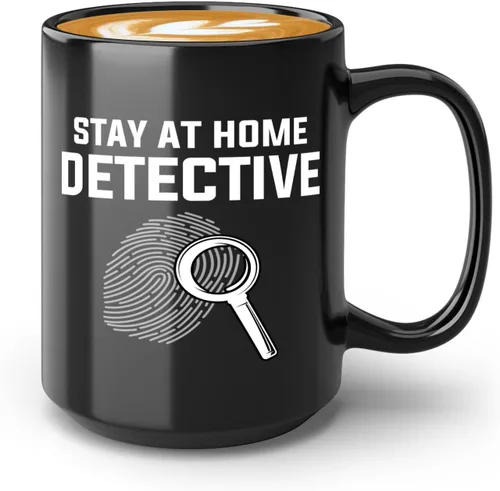 Taza de café detective de 15 onzas, color negro, manténgase en casa - Oficial de policía policía patrulla detective sheriff aplicación de la ley