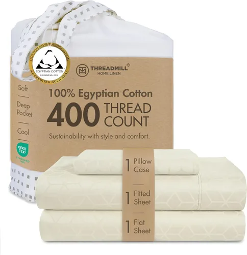 Miniatura 42 de Threadmill - Juego de sábanas de algodón egipcio para cama tamaño King Juego de sábanas de cama King 100% de algodón egipcio certificado Sábanas