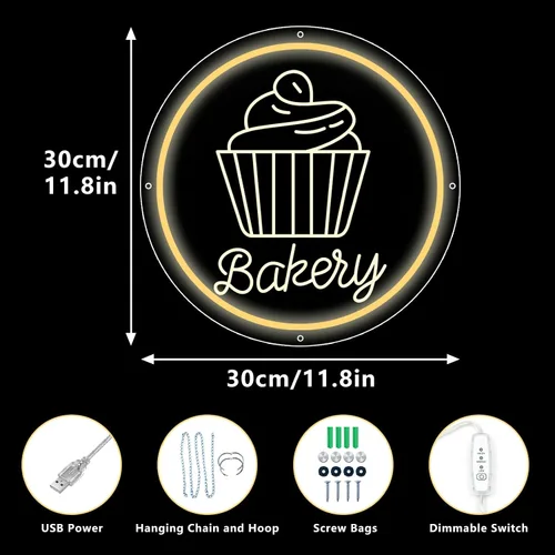 Miniatura 4 de Letrero de neón de panadería para decoración de pared, luz LED regulable, luz de neón, pasteles, pan, letreros para negocios, postres, alimentos