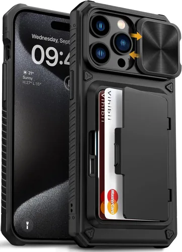 Miniatura 48 de Vihibii Funda para iPhone 13 Pro Max/iPhone 12 Pro Max con tarjetero (4 tarjetas) [bloqueo RFID] y cubierta de cámara deslizante, protección contra
