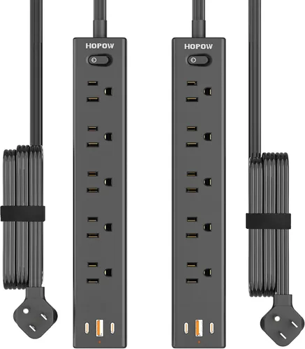 Miniatura 9 de HOPOW Regleta de alimentación con enchufe plano, cable de extensión plano ultra delgado de 6 pies, protector contra sobretensiones con 5 salidas y 3