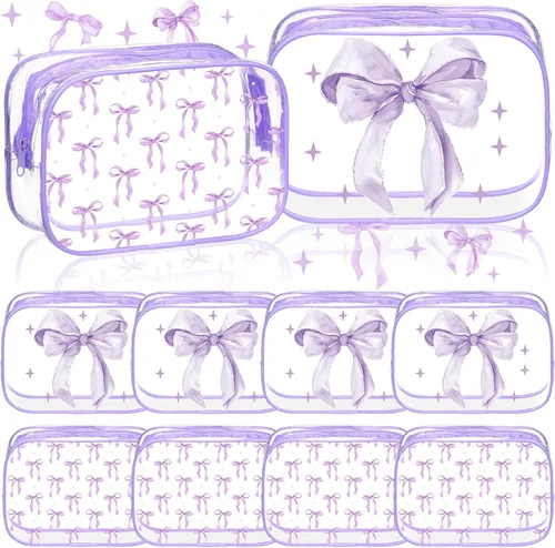 Miniatura 10 de Kacctyen 10 bolsas de maquillaje con lazo negro, regalos a granel para niñas y mujeres, regalos de fiesta de cumpleaños, coqueta, lazo pastel