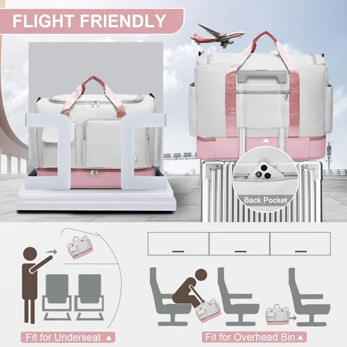 Miniatura 309 de Pequeña bolsa de gimnasio para mujer, bolsa de viaje con compartimento para zapatos