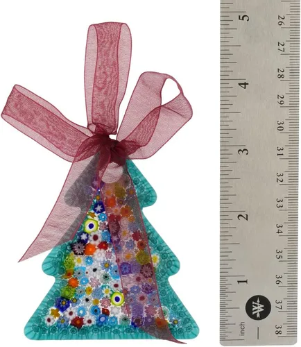 Miniatura 4 de Glass Of Venice Adorno colgante de cristal de Murano para árbol de Navidad con cinta, verde aguamarina y multicolor, adorno de Navidad