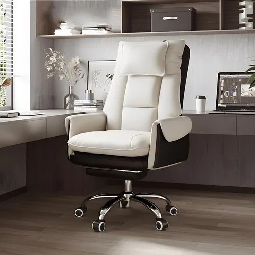 Ergonomic High-Back Executive Office Chair with Footrest,Adjustable Lumbar Support & 360° Swivel,Heavy-Duty Metal Base PU Leather Desk Chair for