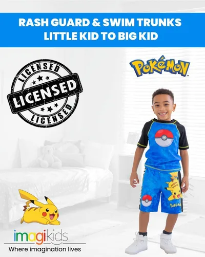 Miniatura 20 de Pokemon Conjunto de traje de baño y camiseta de protección UPF 50+ para niños pequeños a niños grandes (4-14-16)