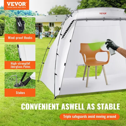Miniatura 2 de VEVOR Cabina de Pintura Portátil, Carpa de Pintura en Aerosol Más Grande con Piso Integrado y Malla y Ganchos a Prueba de Viento, Estación de Carpa