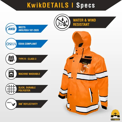 Miniatura 6 de KwikSafety - Charlotte, NC - Chaqueta de lluvia TORRENT y gabardina ANSI OSHA clase 3 de alta visibilidad, equipo de lluvia Hi Vis