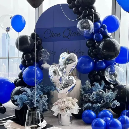 Miniatura 7 de Kit de arco de globos azul negro y blanco, kit de guirnalda de globos azul marino blanco negro con globos de látex plateado metálico globos de Azul