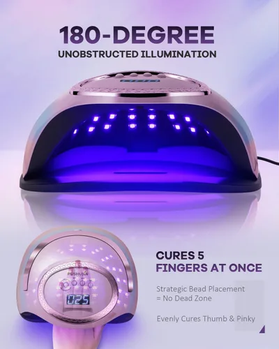 Miniatura 4 de Lámpara de uñas LED UV profesional para uñas de gel, luz de curado rápido de alta potencia de 288 W con diseño único morado galvanizado, 4