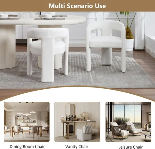 Miniatura 8 de Modern Boucle - Juego de 2 sillas de comedor tapizadas con diseño de barril con brazo, cómodas sillas laterales para cocina, comedor, recepción