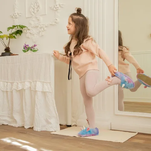Miniatura 5 de KAKU NANU Pantuflas para niños pequeños con dibujos animados de animales, para niñas y niños, cálidas, de forro polar, para el hogar