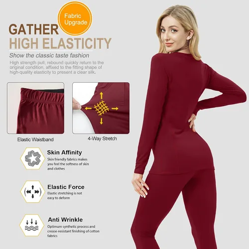 Miniatura 4 de Ropa interior térmica para mujer, conjunto de compresión de capa base cálida para invierno, forro polar, pantalones largos para correr, esquiar