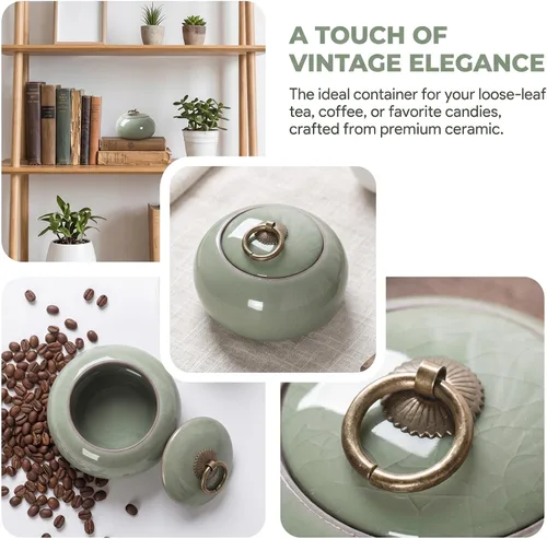 Miniatura 7 de Luxshiny Recipiente de té de cerámica con tapa hermética de 8.45 onzas líquidas, tarro vintage de almacenamiento de alimentos para hojas sueltas