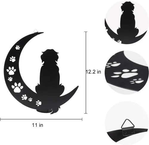 Miniatura 3 de VZVXCC Arte de pared de metal para perros, decoración para exteriores, escultura de pared de metal negro de 12 pulgadas, decoración para colgar