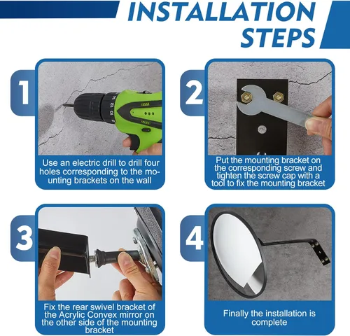 Miniatura 4 de Maitys 2 espejos convexos de acrílico para seguridad de tráfico, visión de ángulo amplio ajustable con soporte de fijación para interiores