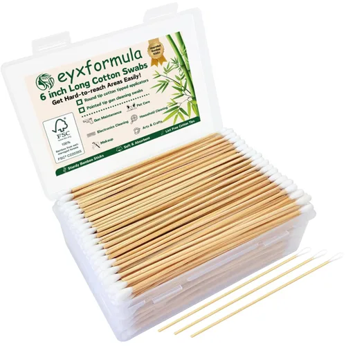 Miniatura 12 de Eyxformula 200 hisopos de algodón de 6 pulgadas de largo con palos de bambú, 100 puntas redondas y 100 puntas de precisión para limpiar armas