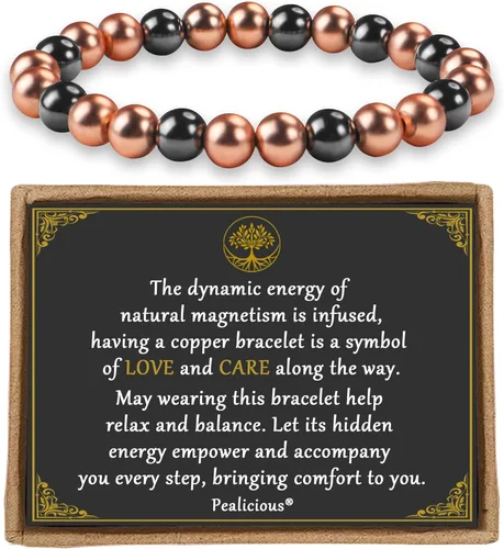 PEALICIOUS Pulsera de cobre para mujeres y hombres, pulsera magnética de cobre de 0.315 pulgadas con 3500 cuentas magnéticas de Gauss como regalo de